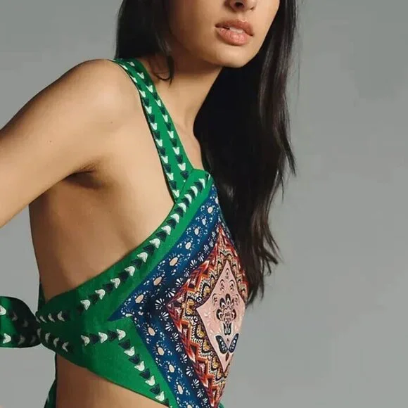 Anthropologie x Farm Rio Cutout Halter Maxi Dress Printed Pink Combo Small New - Picture 3 of 8